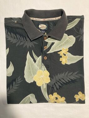 Tommy Bahama Gray Polo with Yellow Floral and Light Green Leaves (144)